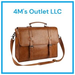 Vintage 15.6 Inch Waterproof Leather Laptop Briefcase Large Satchel Shoulder Bag